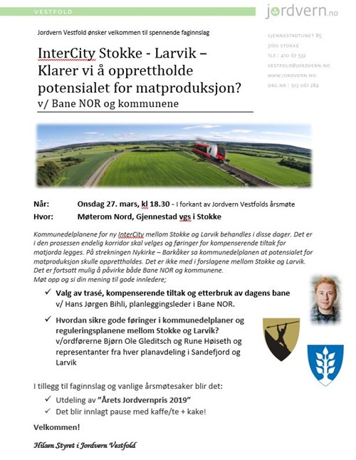Invitasjonen til årsmøte m faginnslag Jordvern Vestfold 2019